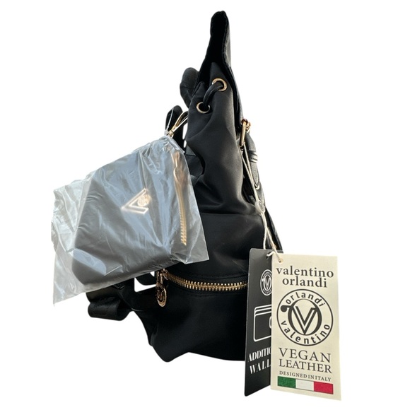 Valentino Orlandi Black Vegan Leather Nylon‎ Mini Backpack w/ Wallet